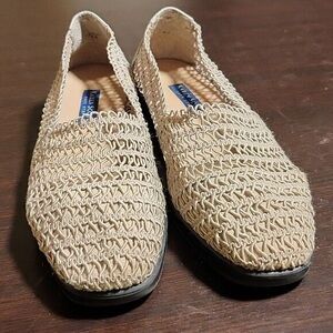 Beige Woven Slip-On Loafers
